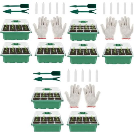 Mini Serre pour Plantes, 9 Pièces Grande Cellules Intérieure Plateau Semis avec couvercles , Bac à semis Pépinière Boîte de Culture Durables, Vert (1/4)