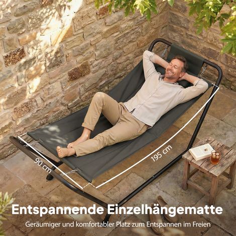 Hamac à cadre métallique 237 x 90 cm, barre d'écartement avec poche latérale, appui-tête, capacité 150 kg (1/4)