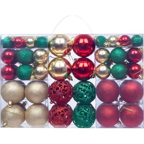 Boules de Noël avec anneaux de suspension, idéales pour les décorations suspendues lot de 100 boules de Noël (dorées, rouges et vertes) (1/5)