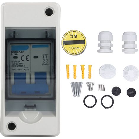 Interrupteur de déconnexion DC 3A 1000V, disjoncteur miniature étanche IP65, boîtier de distribution pour panneaux solaires PV. (1/5)