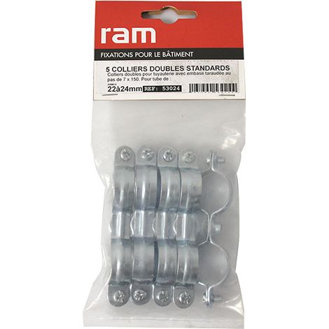 Sachet de 5 colliers métalliques acier double Ø24 - RAM (1/2)