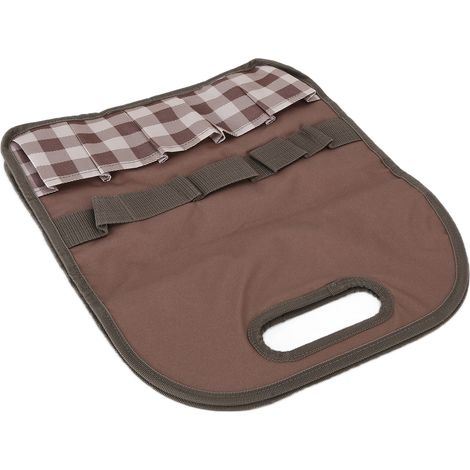 Sac à outils grande capacité, couleur assortie, portable, pour outils de jardin, de bricolage et de menuiserie, motif à carreaux café. (1/5)