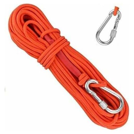 Corde tressée en polypropylène Cordes d'escalade 20M avec mousqueton Protection UV Anti-moisissure Anti-corrosion Multifonctionnel pour Pêche Alpinisme Camping Sauvetage Randonnée - Orange (1/5)