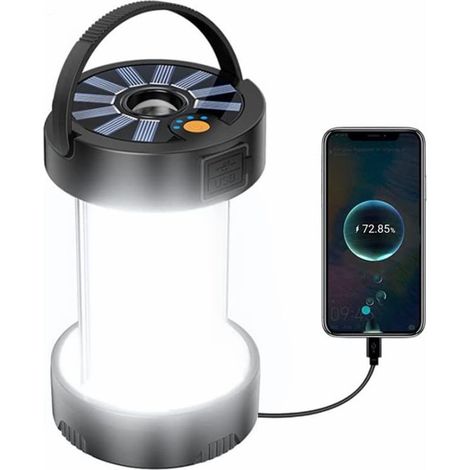 Lamp of camping outdoor, lamp of emergency of type C,rechargeable,lamp of emergency to LED solar multifunction waterproof for the camping, the hiking, the fishing Black (1/5)