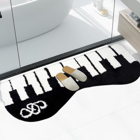 CCYKXATapis Salle de Bain Absorbant Motifs Touches Piano, Tapis de Bain Antiderapant Lavable Noir et Blanc, Moquette pour Salon, Chambre (50x120cm, Style B) (1/5)