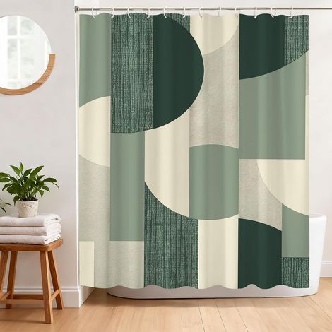 Filiyano-Rideau de douche anti-moisissure 180 x 180 cm, rideau de douche à motif géométrique, tissu polyester imperméable avec 12 crochets (1/5)