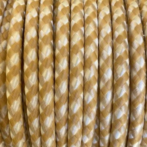 Fil Électrique Tissu Blanc et Beige 2x0,75mm² - Câble Électrique Textile de Qualité