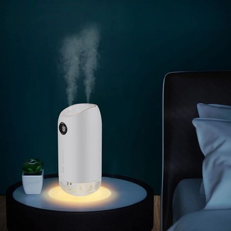 Humidificateur d'air 500ML, humidificateur d'air silencieux à ultrasons 23dB pour bébé, humidificateur d'air domestique à arrêt automatique, pour le yoga au bureau de la chambre (Blanc) (1/5)