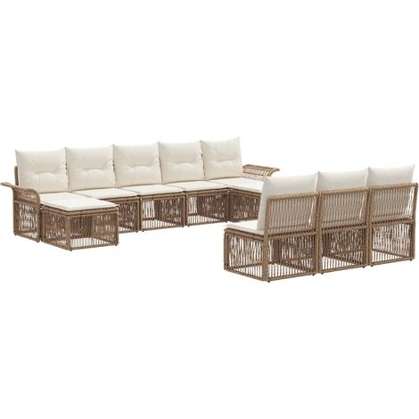 Gartensofa-set 10 pcs Beige Poly-Rattan vidaXL