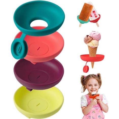 4 piezas, Tapón antigoteo, Bandejas para paletas y palitos de helado, Recolector de conos de helado, Verde, rojo, amarillo, morado, 772.3 cm (1/5)