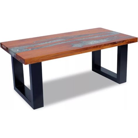 Table basse rectangulaire teck massif clair et manguier noir Tamie 2 (1/5)