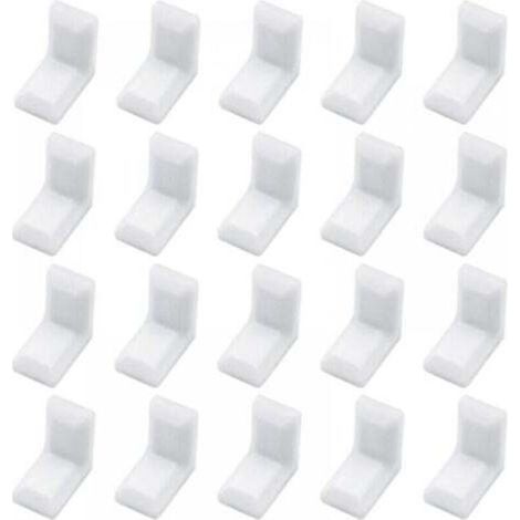 Équerres d’angle en L pour meubles – Lot de 40 pièces avec cache plastique blanc, fixation robuste pour armoires et étagères (1/5)