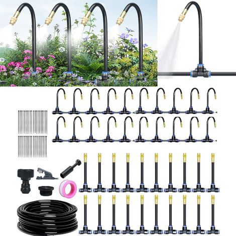 Sistema di irrigazione automatico curvo a 360° per giardino, sistema di irrigazione per giardino, kit di irrigazione a goccia, sistema di spruzzatura in rame con ugello regolabile e pieghevole (20 m/6