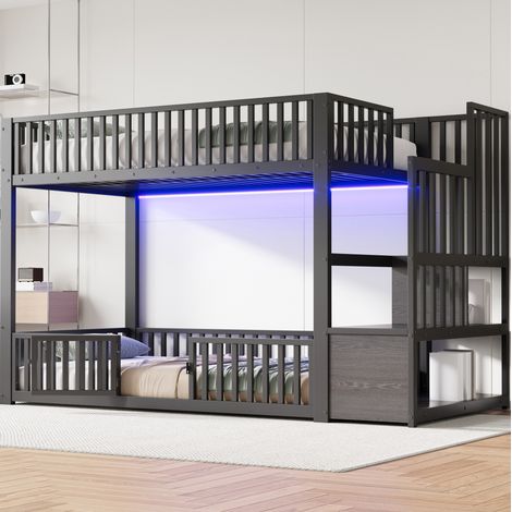 struttura letto 90x200 LED scala contenitore nero OKMYHOME (1/5)