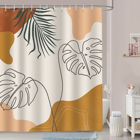 KZQ 180 x 180 cm Duschvorhang, wasserdicht, Polyester, schimmelresistent, maschinenwaschbar, dekorativer langer Vorhang mit 12 Haken. (1/4)