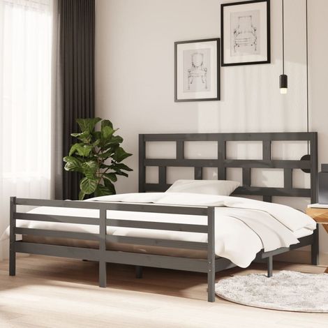 3101305 Bed Frame without Mattress Grey Solid Wood 200x200 cm (810452+814216) vidaXL (1/5)