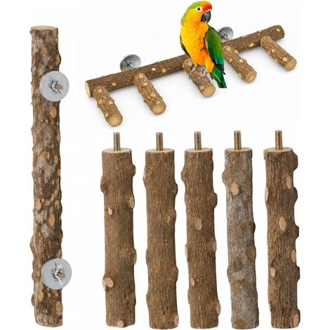6 Pièces Perchoirs Naturels pour Oiseaux en Bois, Support Perchoir Cage Fenêtre pour Perruche Ondulée Calopsitte Canari, Jouet pour Oiseau (1/5)