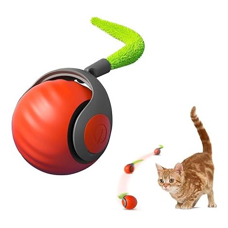 2-teiliges interaktives Katzenball-Set, wiederaufladbarer elektrischer Indoor-Kätzchenball mit flauschigem Schwanz, Speedy Tail 2.0 automatischer Rollball, Beschäftigungsball – Orange