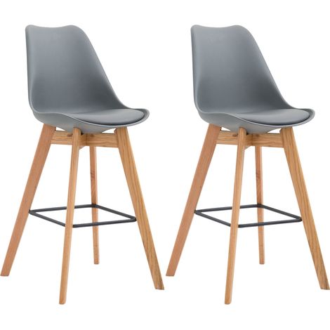 Lot de 2 tabourets de bar style scandinave avec assise en plastique et PVC gris et structure en bois naturel 100005839 (1/5)