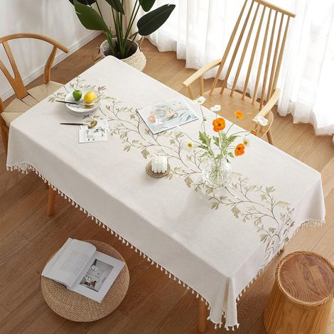 Nappe rustique pour table à manger, en coton et lin, petite nappe rectangulaire à motif feuilles de café, 140 x 218 cm. (1/5)