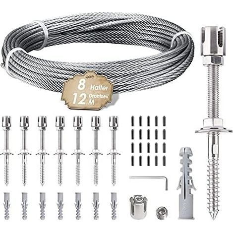 Support de plantes grimpantes en acier inox 12 m – Kit avec 8 tendeurs 304 – Câble 3 mm pour murs béton et bois massif (1/4)