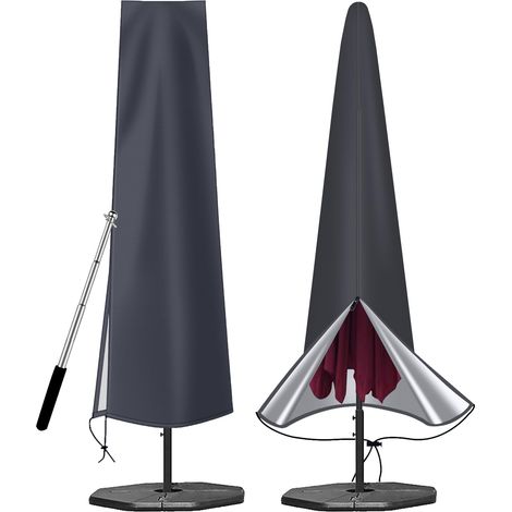 Housse de parasol imperméable en tissu Oxford 600D avec fermeture éclair (190 x 30 x 50 cm), pour parasol de jardin de 2,5 m, 2,7 m, 3 m (gris foncé) (1/5)