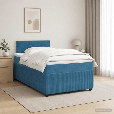vidaXL Lit boxspring avec matelas Bleu 120 x 190 cm Velours (1/5)