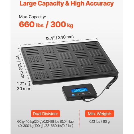 Balance Postale Numérique Pro, Précision Double 20 g/100 g, 300 kg, Fonction Tare/Hold, Écran LCD, Pour Colis Courrier Bagages, Piles Câble Inclus (1/5)