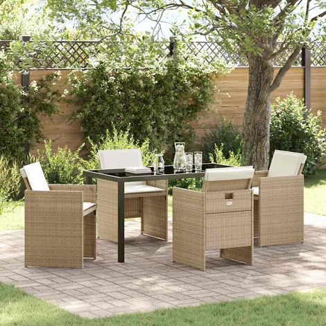 Garten Essgruppe mit Kissen 5 pcs Beige Poly-Rattan (1/5)