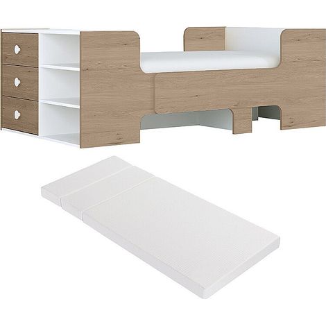 Lit évolutif 90 x 140/170/200 cm avec rangements - Coloris : Naturel et blanc + Matelas - GAROLIO (1/5)