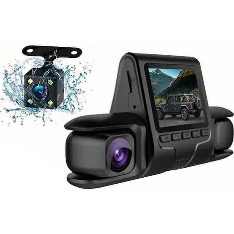 Cámara DVR para coche con 3 lentes, cámara DVR para coche con doble lente, cámara de salpicadero HD 1080P, grabadora de vídeo, monitorización de aparcamiento 24 horas. (1/5)