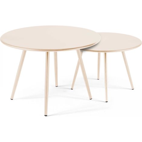 Lot de 2 tables basses de jardin en acier ivoire 50 cm - Palavas (1/5)