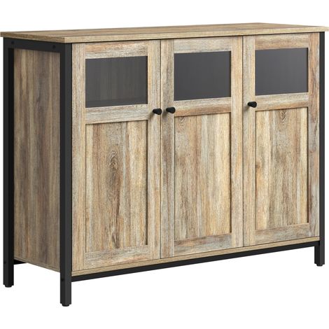 Meuble de Rangement, Buffet, avec Placard 3 Portes, pour Salle à Manger, Salon, Cuisine, Entrée, Cadre en Acier, Style Industriel, Marron Turquoise et Noir d'encre LSC099B60 (1/5)