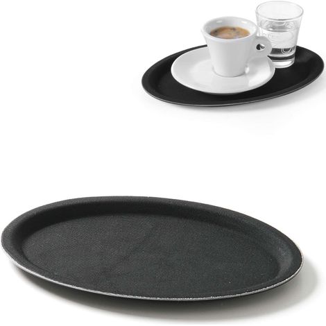 Vassoio ovale antiscivolo da cameriere 16x23cm - nero
