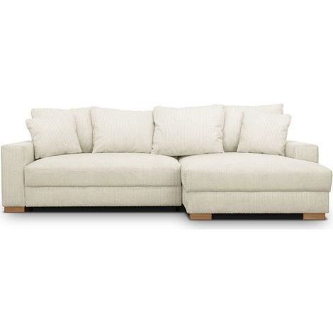 Canapé d'angle convertible réversible - 3 places - MALLO - Tissu velours côtelé Beige - 232 x 138/99 x 76 cm (1/5)