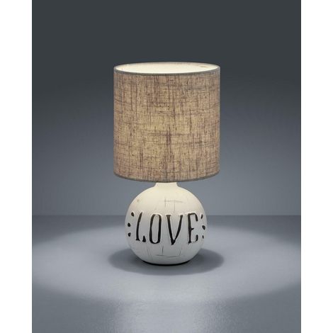Lampe table ESNA grise RL E14 tissu pied brun céram.