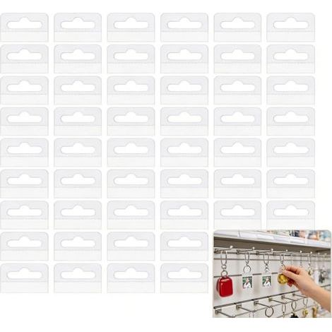 Confezione da 200 ganci trasparenti autoadesivi con foro europeo, strisce adesive per appendere ed esporre prodotti leggeri, etichette con fessure per espositori, ufficio, negozio, casa (1/5)