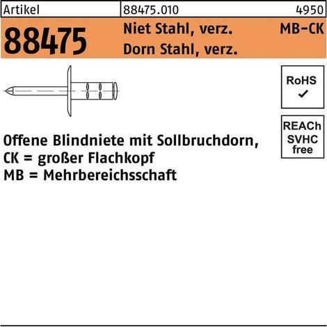 Gesipa PolyGrip Mehrbereichsschaft-Blindniete Stahl/St. verzinkt K 12 4 x 17 S 500 Stk