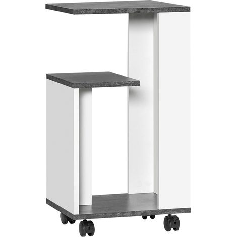 Table de chevet mobile avec 4 roulettes et 3 étagères en gris et blanc dimensions 35x29,5x65,5 cm pour chambre moderne (1/5)