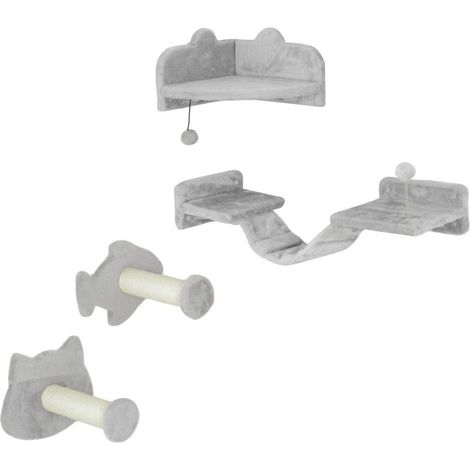 Ensemble d'escalier pour chat, 4 pièces, griffoir avec marches en sisal, double plateforme, gris clair/blanc crème Ce pr (1/5)
