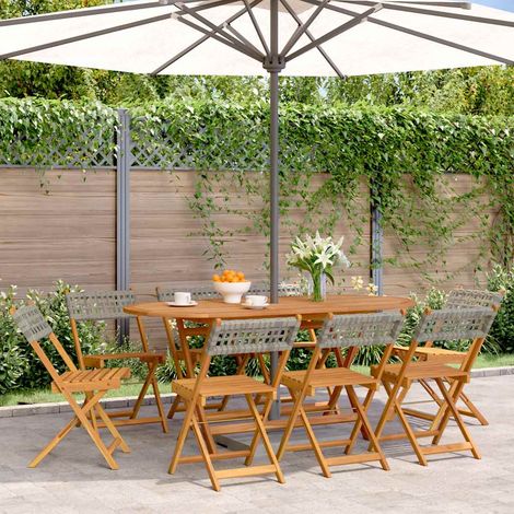 Lot de 8 chaises de jardin pliantes en résine tressée et bois d'acacia massif gris, 40kg - PANGIVO (1/5)