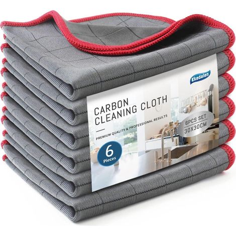 Lot de 6 chiffons de nettoyage microfibre carbone 30x30cm sans traces (1/5)