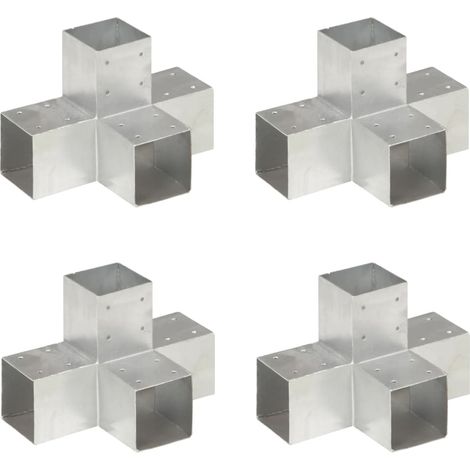 vidaXL Connettori per Pali a Forma di X 4 pz in Metallo Zincato 91x91 mm