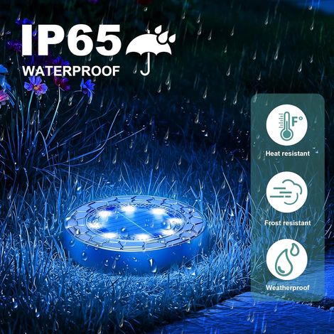 FIFlying 10 Pièces Lampe Solaire Extérieur Jardin, 8 LED Lampe Solaire en Acier Inoxydable pour Pelouse, Allée, Trottoir, Patio, RGB Multicolore (1/4)