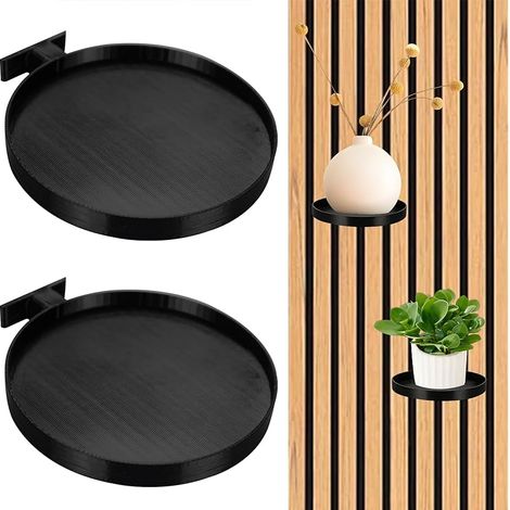 Lot de 2 plateaux pour plantes - Ronds - Panneaux acoustiques - Accessoires sans perçage - Étagère pour panneaux acoustiques pour panneaux muraux/panneaux acoustiques pour plantes, fleurs et (1/5)