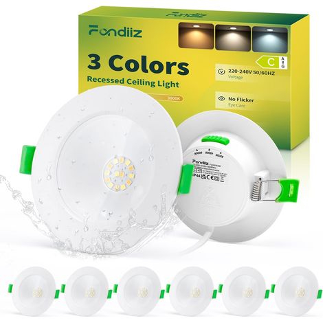 Spot LED Encastrable Trou Ø75-90mm, 5W 690lm Spots de Plafond Blanc Chaud 3000K Blanc Neutre 4500K Blanc Froid 6000K Réglable, Spot LED Salle de Bain Etanche Spots Extra Plat für Bad Lot de 6