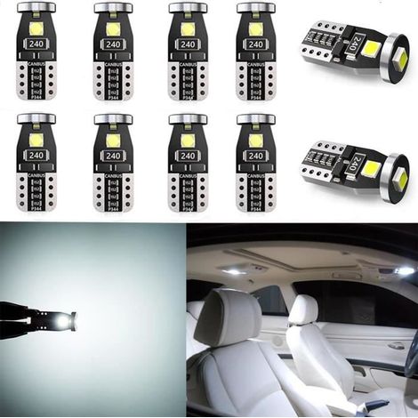 10 Pcs W5W T10 LED Ampoule De Remplacement,168 Ampoule LED,2825 194 T10 Ampoule LED W5W,12V 300LM,+300% De Luminosité(Blanc) (1/4)