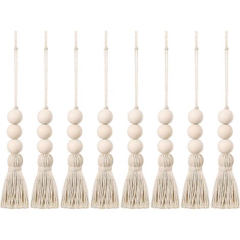 Décoration murale en perles de bois avec pompons (10 pièces) (1/5)