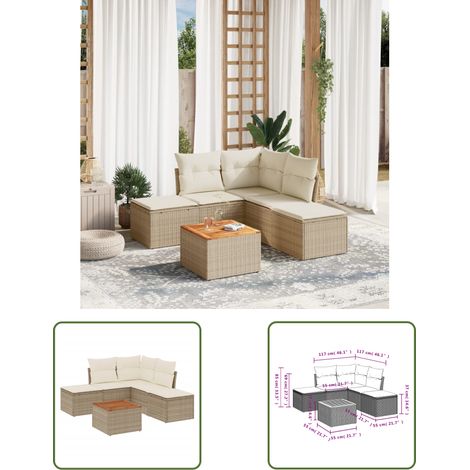 The Living Store 6-tlg. Garten-Sofagarnitur mit Kissen Beige Poly Rattan - Gartensorte - Gartenmöbelset - PE-Rattan Möbel - Outdoor Sofa - Lounge Set (1/3)