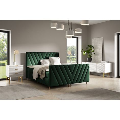 Boxspringbett Schlafzimmerbett CARLITO 200x220cm in Stoff Fresh Flaschengrün (1/4)